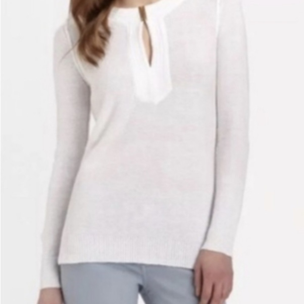 Tory Burch  ivory knit tunic top v neck gold clasp at neckline S